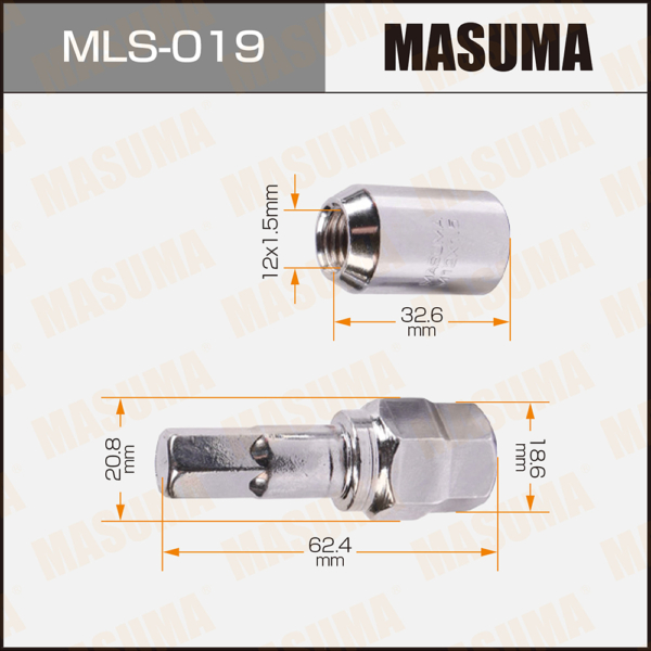 Гайка М12х1,5 под шестигранник (к-т 20шт.+ключ) Masuma MLS019