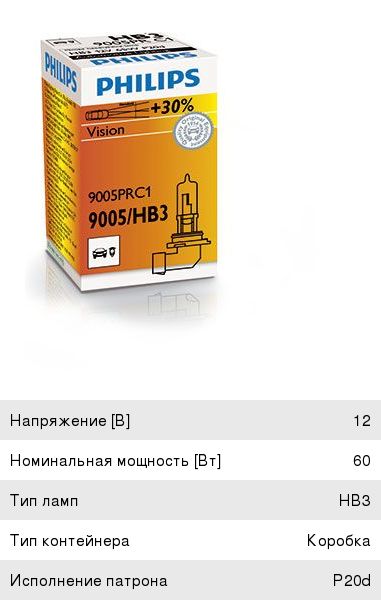 Лампа HB3 12V 65W «Philips» (+30% света) 9005PRC1