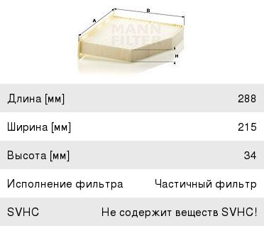 Фильтр салона Mann Filter CU2939