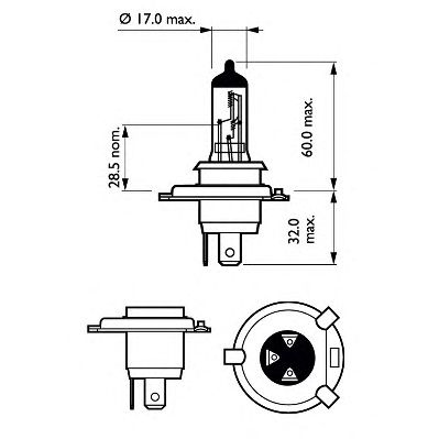 Лампа H4 12V 60/55W PHILIPS LongLife P43-38