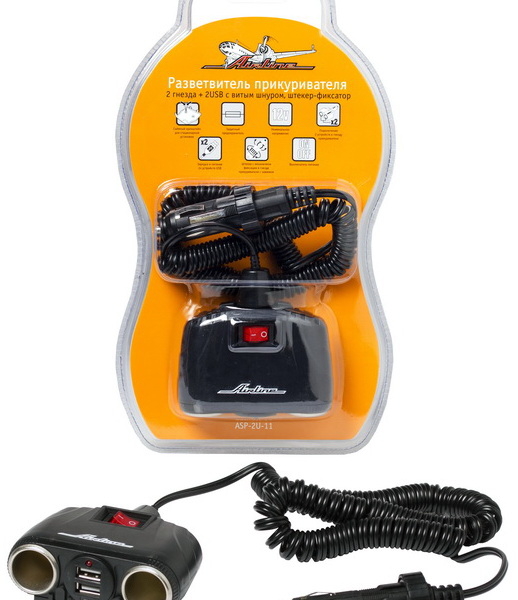 Разветвитель 2-гнезда+2 USB ASP2U11