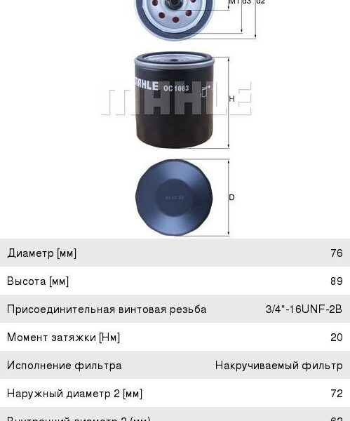 Фильтр масляный Mahle OC1063