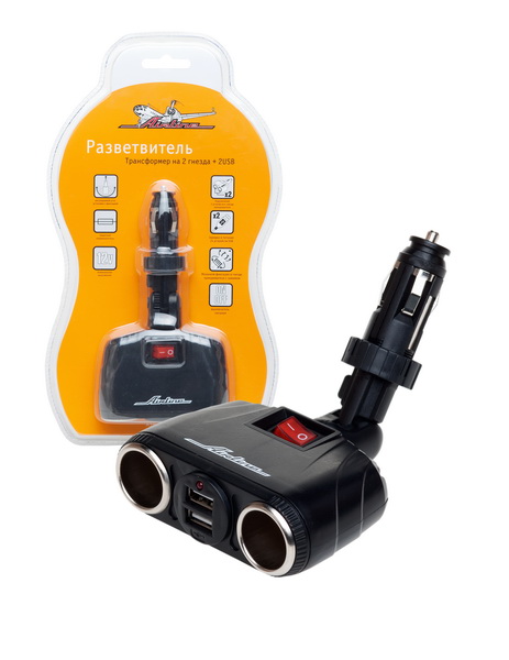 Разветвитель 2-гнезда+2 USB ASP2TU08