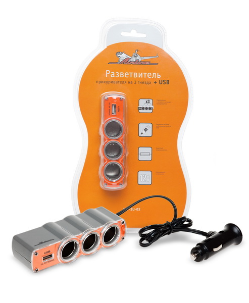 Разветвитель 3-гнезда + USB ASP3U03