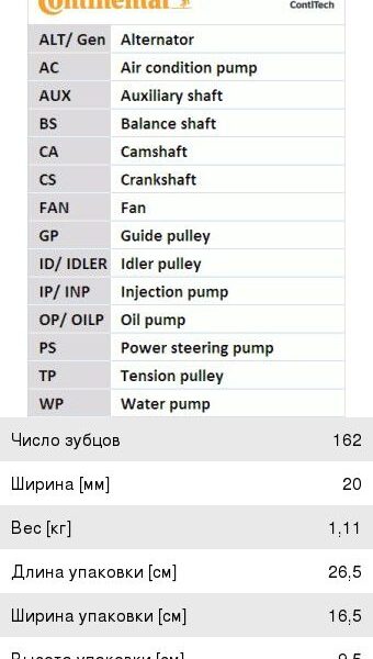 Комплект ГРМ Contitech CT975K3
