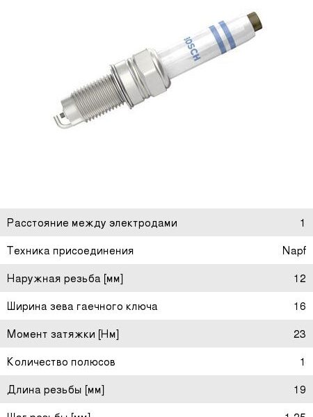 Свеча зажигания BOSCH 0241135520 к-кт