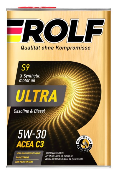 Масло моторное Rolf Ultra 5W-30 SN/CF ACEA C3 синтетическое (металл) 4л / 5W30