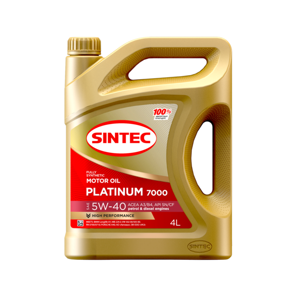 Масло моторное Sintec 5W-40 Platinum 7000 ACEA A3/B4 синтетическое 4л / 5W40