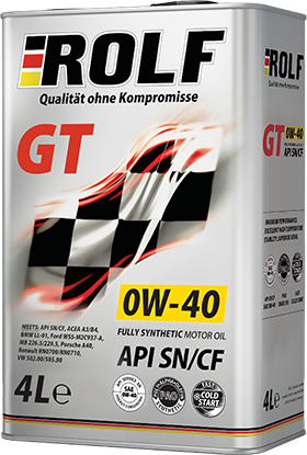 Масло моторное Rolf GT 0W-40 SN/CF синтетическое 4л / 0W40
