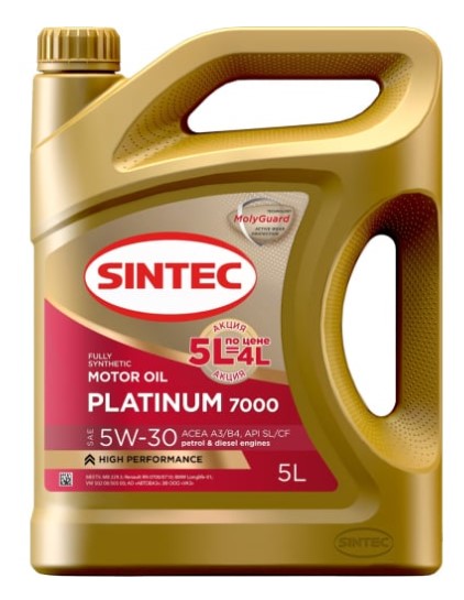 Масло моторное Sintec 5W-30 Platinum 7000 A3/B4 SL/CF синтетическое 5л Акция 5л по цене 4л / 5W30