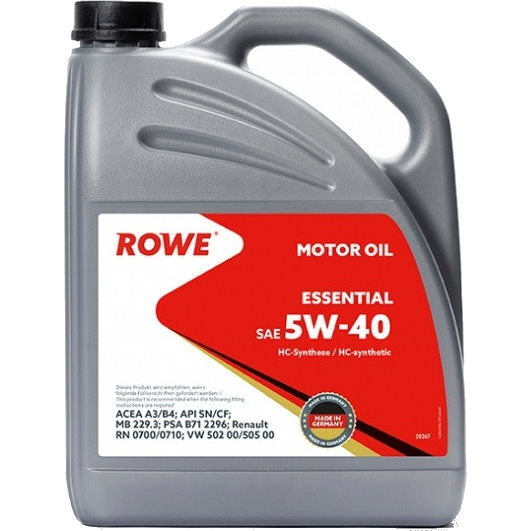 Масло моторное ROWE ESSENTIAL 5W-40 A3/B4,SN/CF,MB 229.3,VW 502 00/505 00,RN0700/RN0710,PSA B71 2296 синтетическое 5л / 5W40