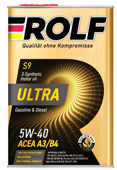 Масло моторное Rolf Ultra 5W-40 SN/CF ACEA A3/B4 синтетическое (металл) 4л / 5W40