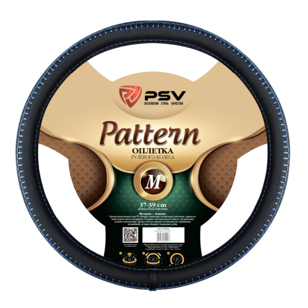 Оплетка руля M PSV Pattern Fiber экокожа с синей отстрочкой черная
