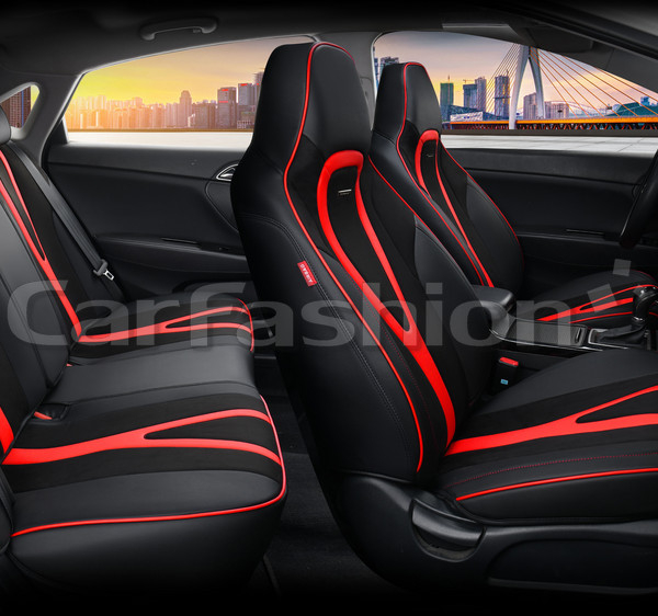 Накидка на сиденье CarFashion Integral Plus 5D комплект экокожа/замша каркасная черная/черная/красная 27244