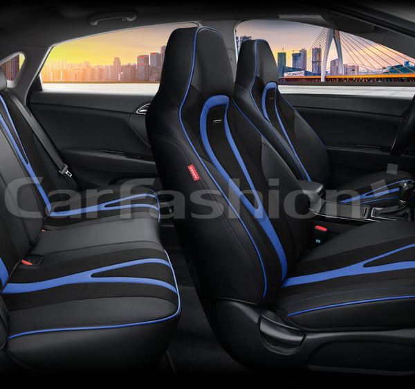 Накидка на сиденье CarFashion Integral Plus 5D комплект экокожа/замша каркасная черная/черная/синяя 27247