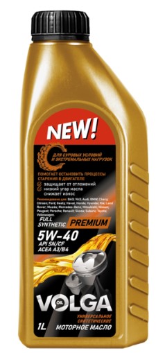 Масло моторное Волга-Ойл 5W-40 Premium A3/B4, SN/CF синтетика 1л / 5W40
