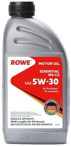 Масло моторное ROWE ESSENTIAL MS-C3 5W-30, API SN/CF, BMW Longlife-04, GM dexos2, MB 229.31/229.51, VW 502 00/505 01 синтетическое 1л / 5W30