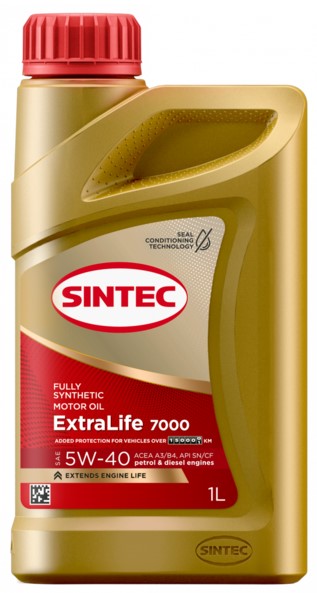 Масло моторное Sintec 5W-40 ExtraLife 7000 A3/B4, SN/CF синтетическое 1л / 5W40