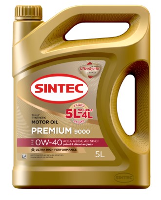 Масло моторное Sintec 0W-40 Premium 9000 A3/B4 SP/CF синтетическое 5л Акция 5л по цене 4л / 0W40