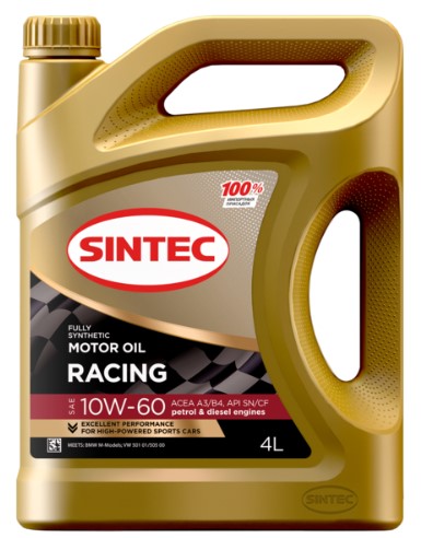 Масло моторное Sintec 10W-60 Racing A3/B4,SN/CF,VW 501 01/505 00, BMW M-Models синтетическое 4л / 10W60