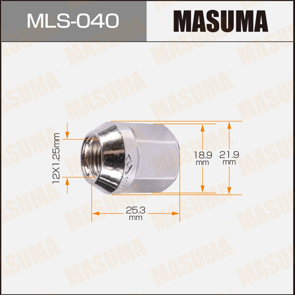 Гайка колеса M 12×1,25 открытая под ключ 19 MASUMA