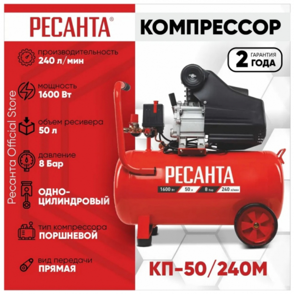 Компрессор Ресанта 220В 1.6 кВт 240 л/мин