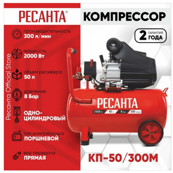 Компрессор Ресанта 220В 2 кВт 300 л/мин