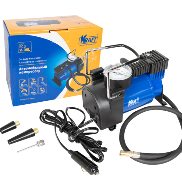 Компрессор Kraft ECO V-35L, 35 л/мин в сумке, 3 насадки