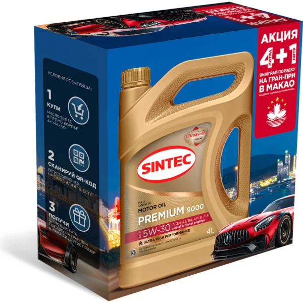 Масло Sintec Премиум 9000 5W30 A3/B4 АКЦИЯ 4л+1л синт