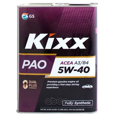 Масло KIXX PAO 5W40 SN/CF A3/B4 синт 4л QR